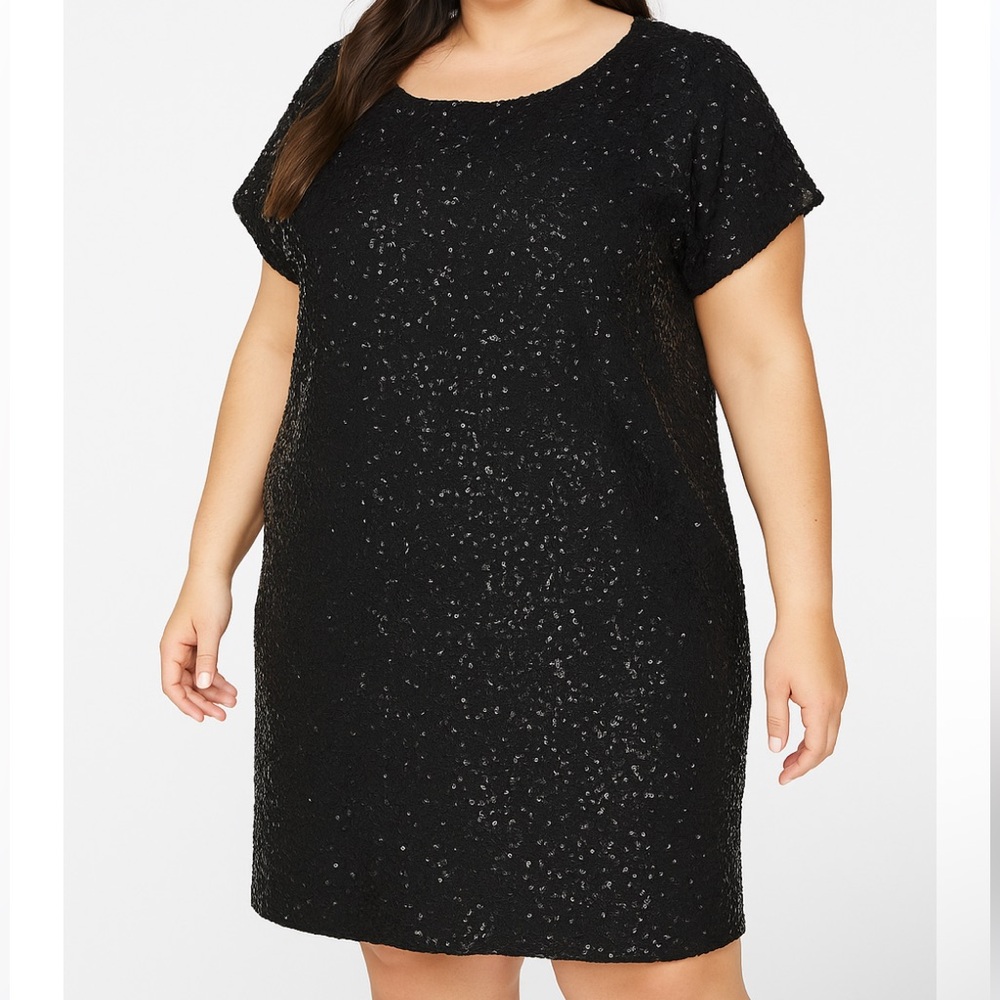 Naeem Khan Timeless Beaded Evening Short Sleeve Boat Neck Mini Dress Black 1X